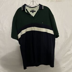 TOMMY HILFIGER Sz‎ L Navy, Green & White Striped Polo Shirt